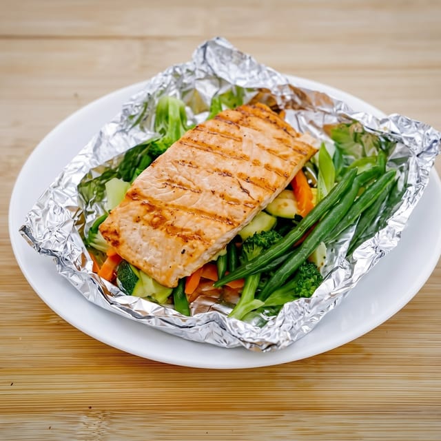 Grilled Salmon Fillet with Panang Sauce.